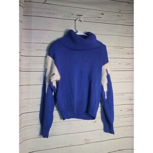 Christina Grant Vintage Blue Angora Blend Turtleneck Sweater Graphic Sleeve L